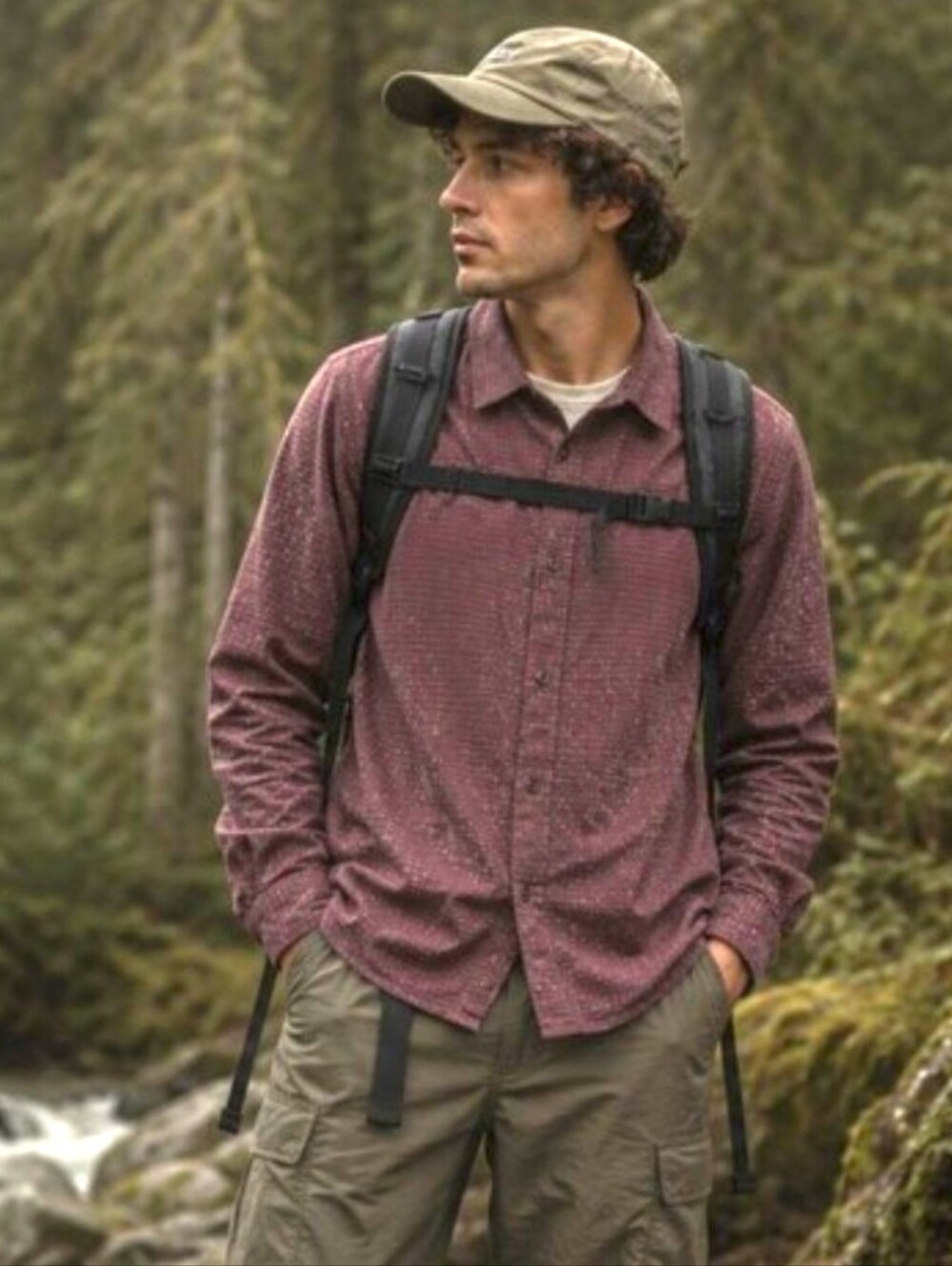 Prana Organic Cotton "Split Spot" Button-Down XXL Brown Gold